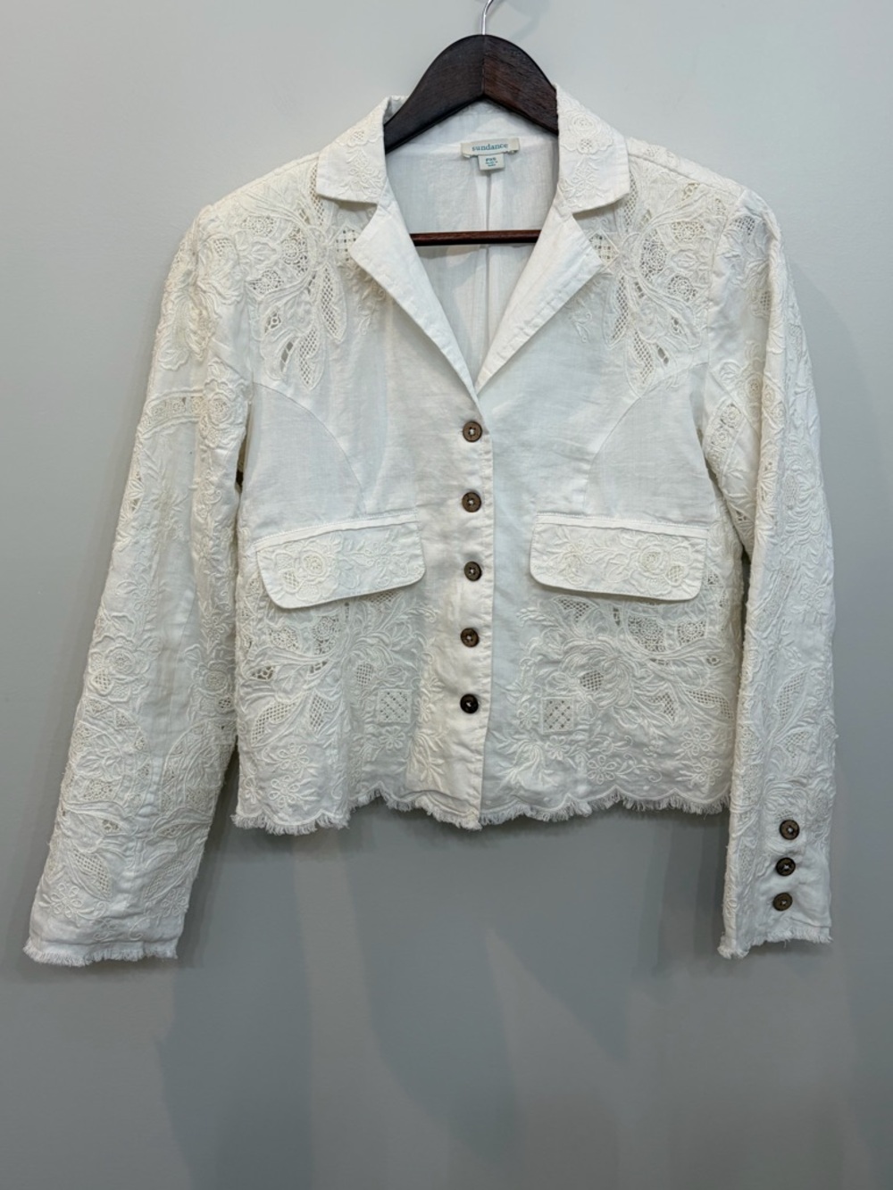 SUNDANCE LIVING CATALOG Womens TERESA Lace Jacket Blazer White  PXS